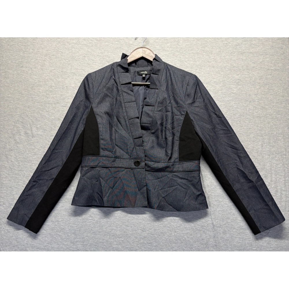 Rafaella Blazer Jacket Womens Petite 12 Dark Gray Ruffled Neck Formal Business